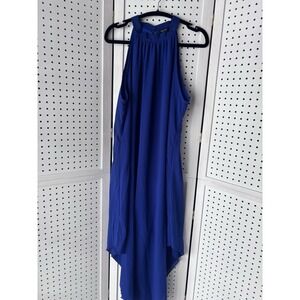 Shein Curve Women's 1X Blue Chiffon Apron Neck Midi Dress Flowy